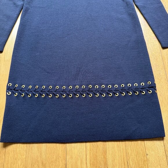 Tory Burch Size S Navy Wool Blend Harley Shift Sweater Dress With Gold Grommet - Picture 4 of 14